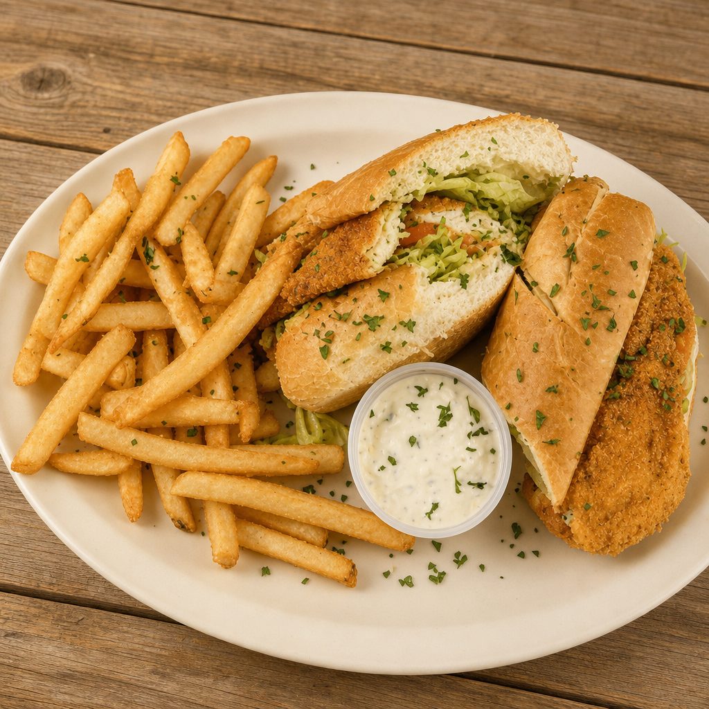 Cajun BLT Sandwich and French Fries.